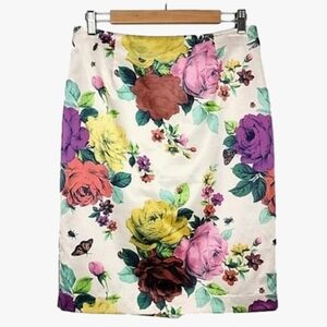 Sandra Angelozzi Women's Silk Cotton Blend Floral Print Mult Skirt Lined Size 36